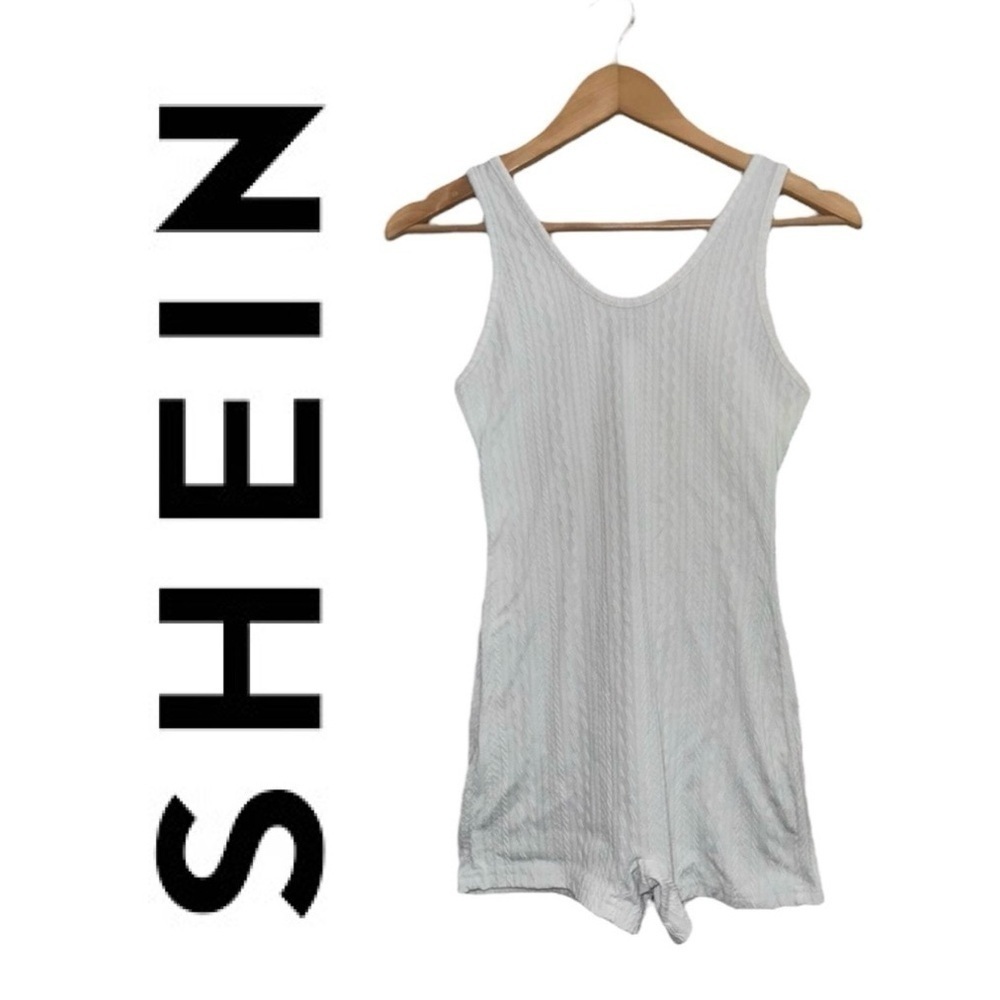 SHEIN Solid White Textured Sleeveless Short Romper Jumper Tank Bodysuit Size XS